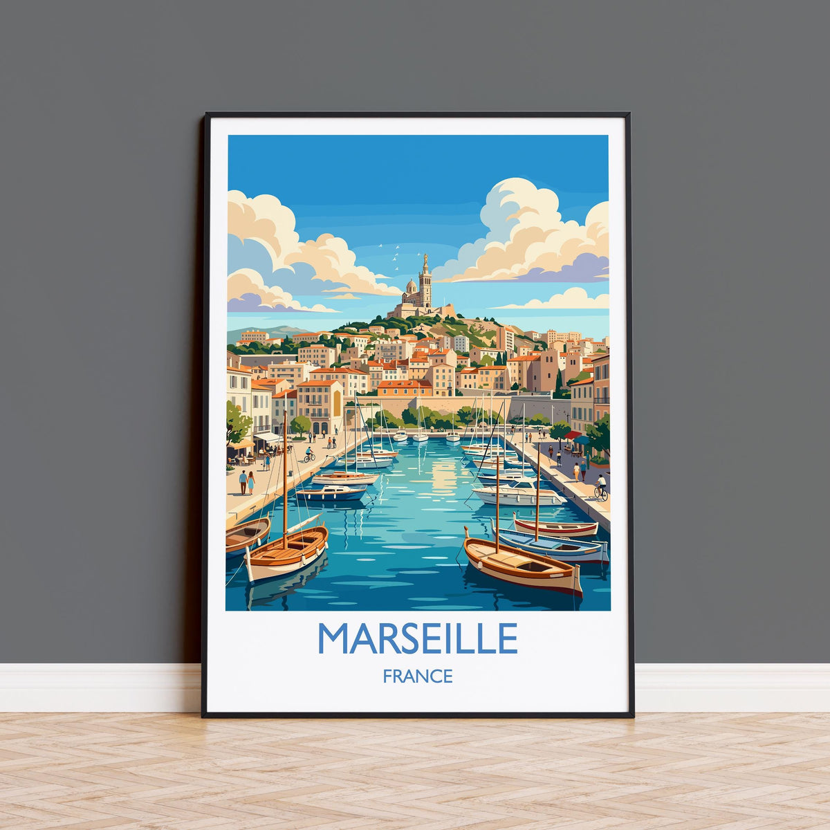 Marseille Print, Vieux Port Wall Art with Border, Provence Poster, France Travel Print, Marseille Gift Print
