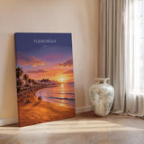 Fuengirola Spain Sunset Travel Print, Costa del Sol Beach Wall Art, Seaside Promenade Poster, Spanish Coastal Illustration, Holiday Decor