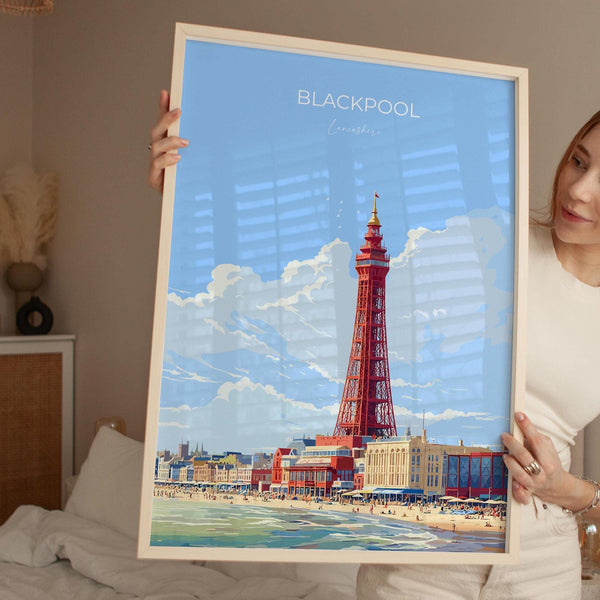 Blackpool Travel Print Wall Art, Travel Poster of Blackpool, England, Lancashire Seaside Art Lovers Gift, Travel Art Gift