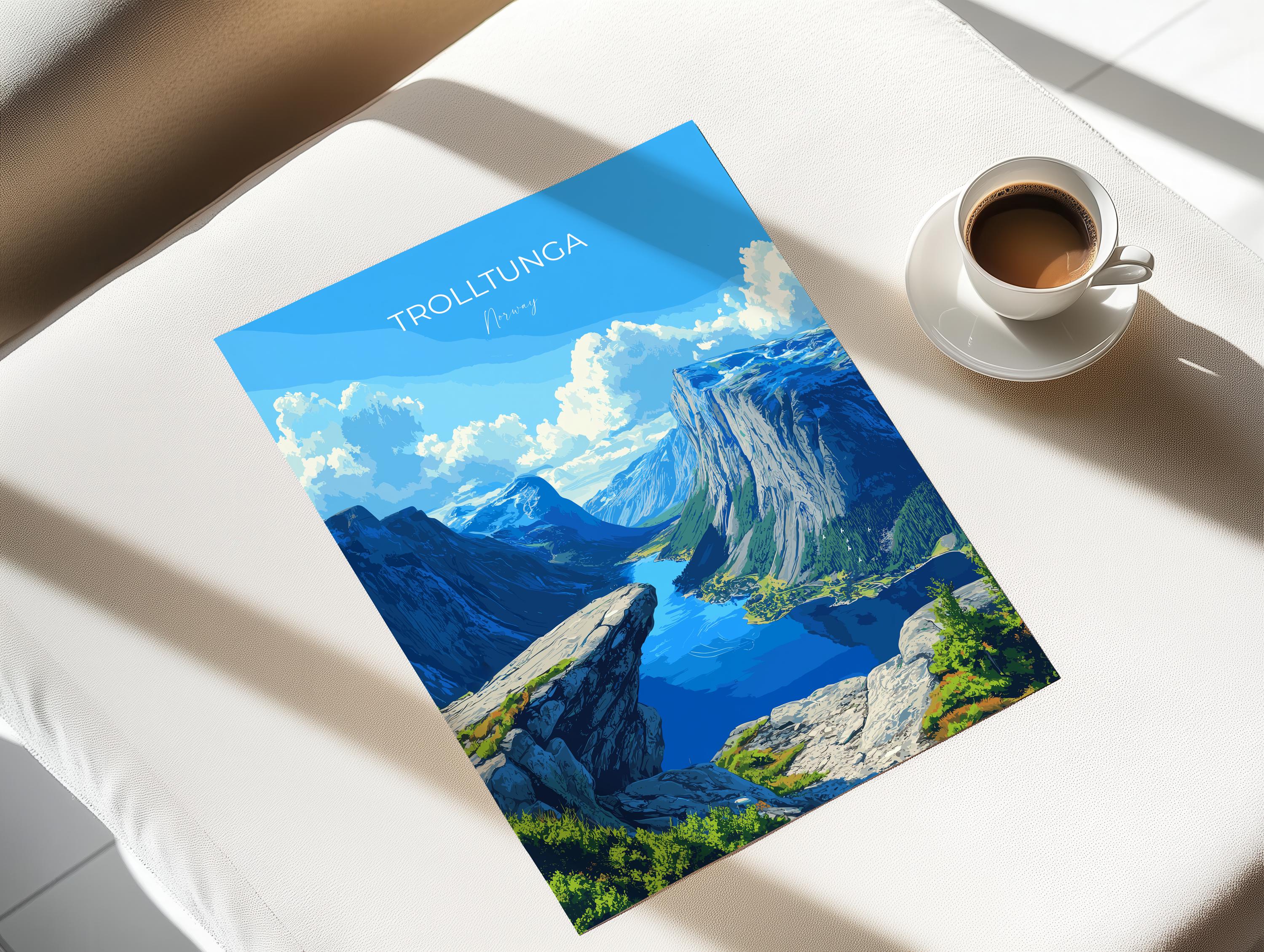 Trolltunga Travel Poster, Travel Print of Fjords, Norway Poster, Trolltunga Art Gift, Norway Art Lovers Travel Gift NQ Media Designs