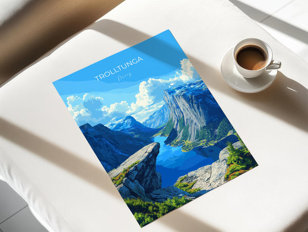 Trolltunga Travel Poster, Travel Print of Fjords, Norway Poster, Trolltunga Art Gift, Norway Art Lovers Travel Gift