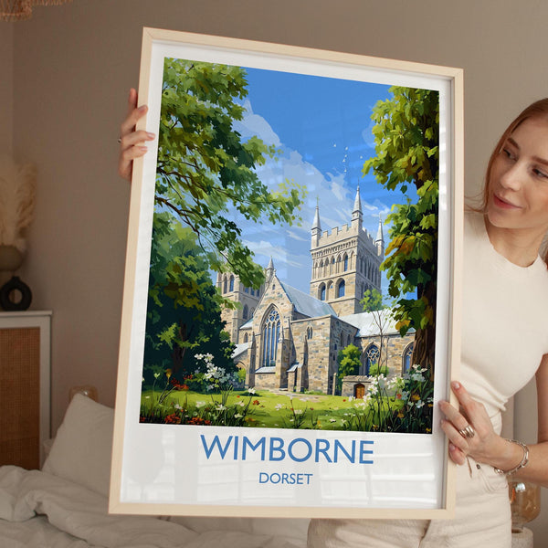 Wimborne Travel Print, Travel Poster of Wimborne, England, Wimborne Minster, Dorset Coast Art, Dorset Gift, Wall Art Print
