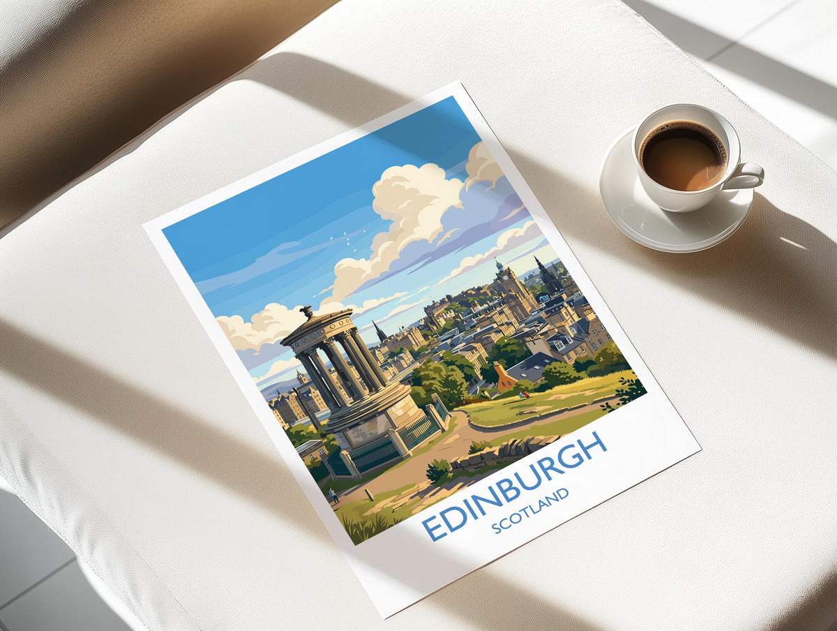 Calton Hill Edinburgh Print, Edinburgh Skyline Wall Art with Border, Scotland Travel Print, National Monument Poster, Edinburgh Gift