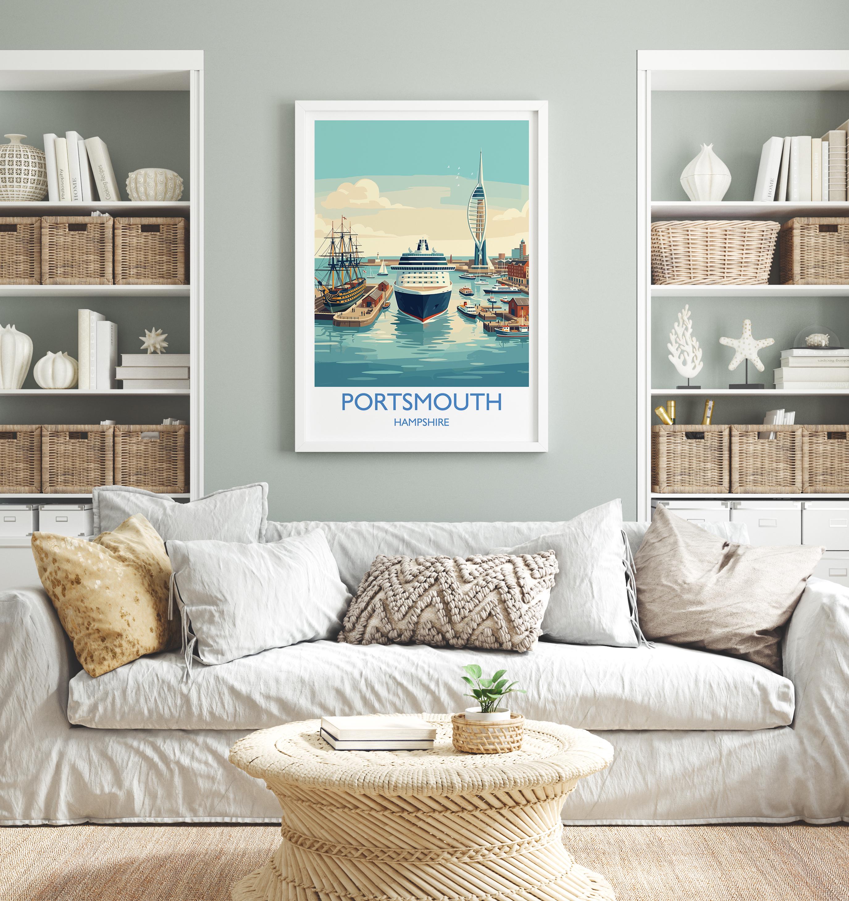 Portsmouth Travel Poster Print, Southsea & Spinnaker Tower Wall Art, Hampshire Coastal City Illustration, UK Travel Decor, Seaside Gift NQ Media Designs
