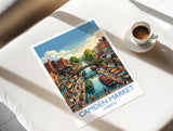 Camden Market London Print, Camden Lock Wall Art with Border, Camden Town Poster, Colourful Market Print, London Travel Print