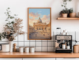 Rome St Peters Basilica Travel Print, Vatican Skyline Wall Art, Tiber River View Poster, Historic Cityscape Illustration, Italy Decor