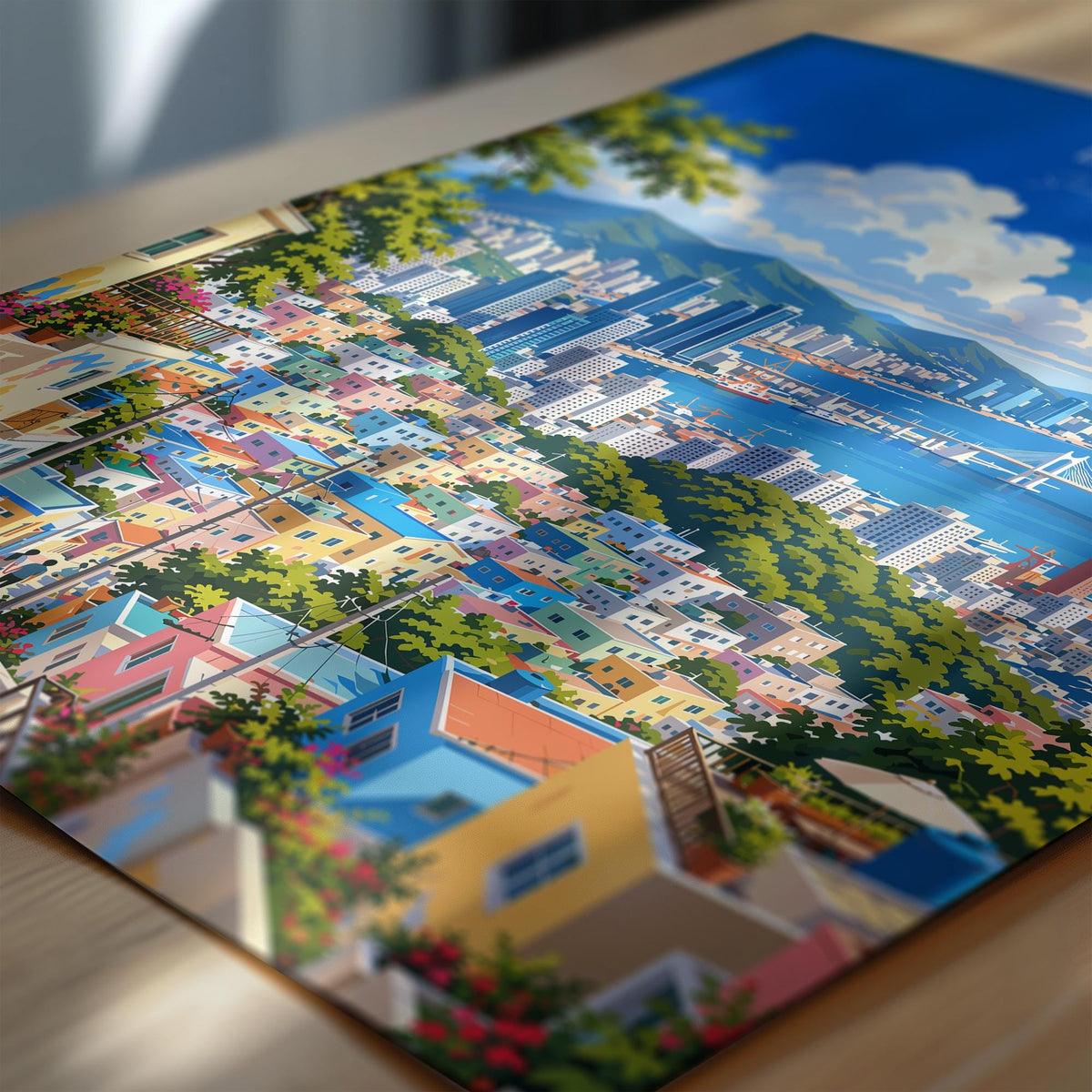 Busan Travel Poster, South Korea Wall Art, Gamcheon Village Print, Gwangan Bridge Poster, Busan Gift