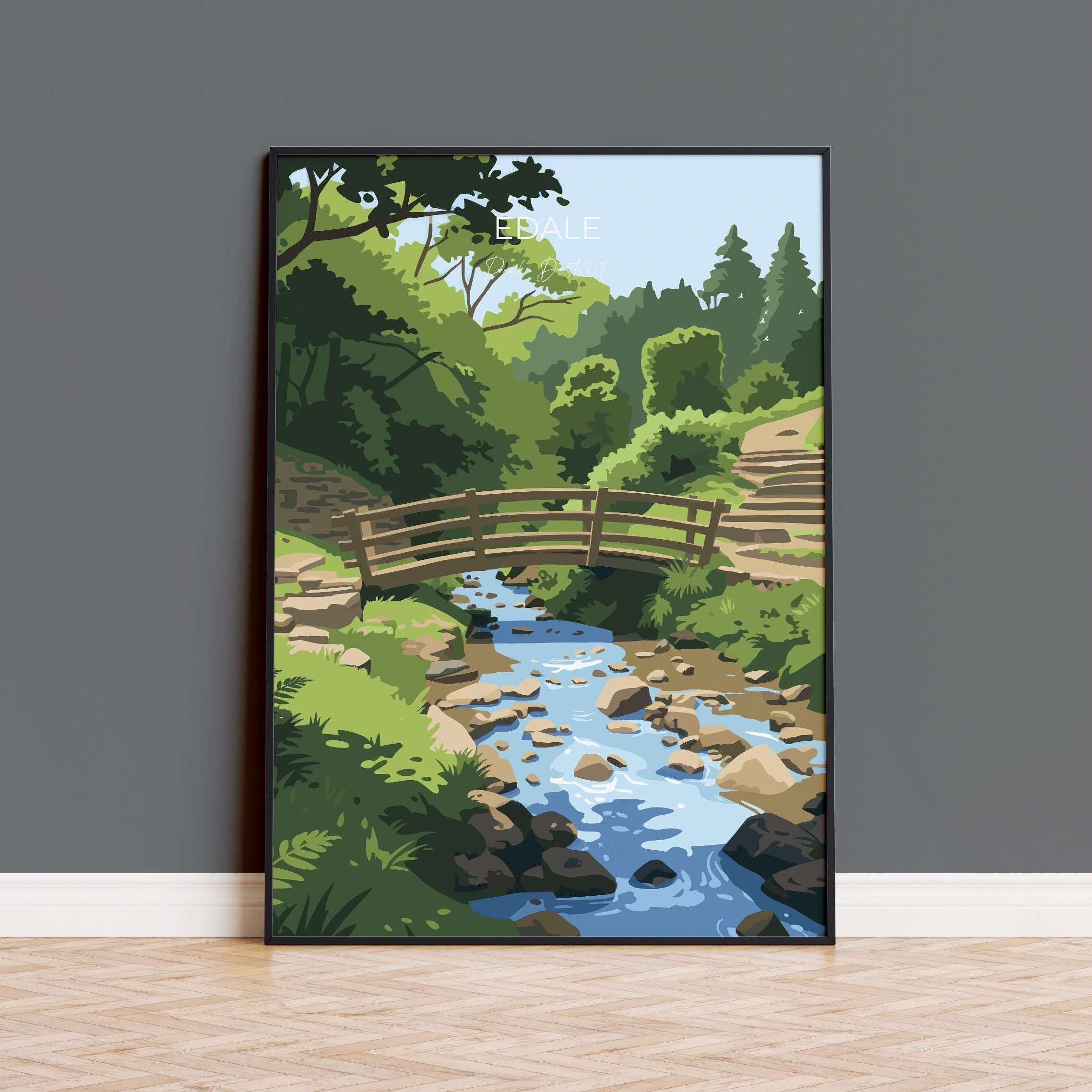 Edale Village, Peak District Travel Poster Wall Art, Travel Print of Peak District, Derbyshire, English Countryside NQ Media Designs