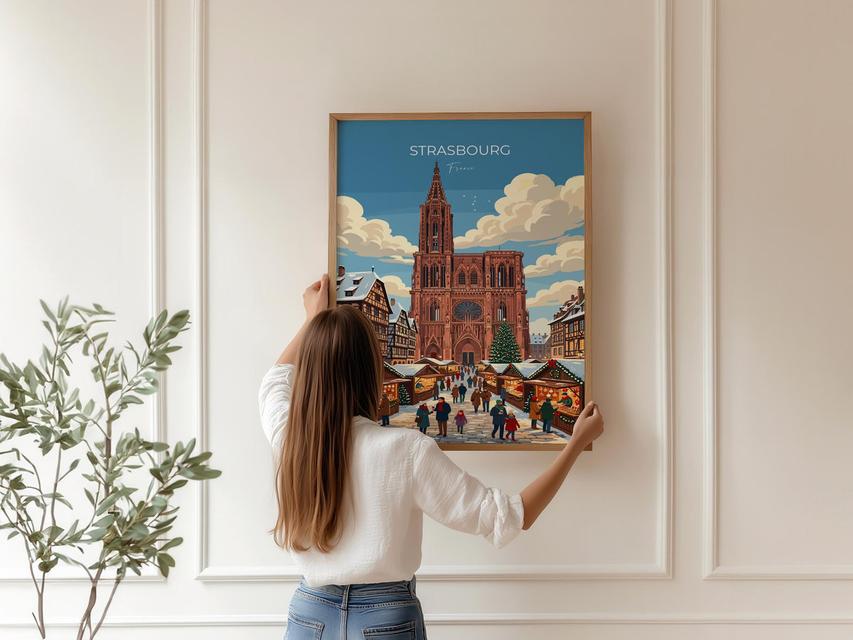 Strasbourg Christmas Market Poster, Alsace Winter Wall Art, Petite France Print, France Festive Travel Poster, Strasbourg Gift
