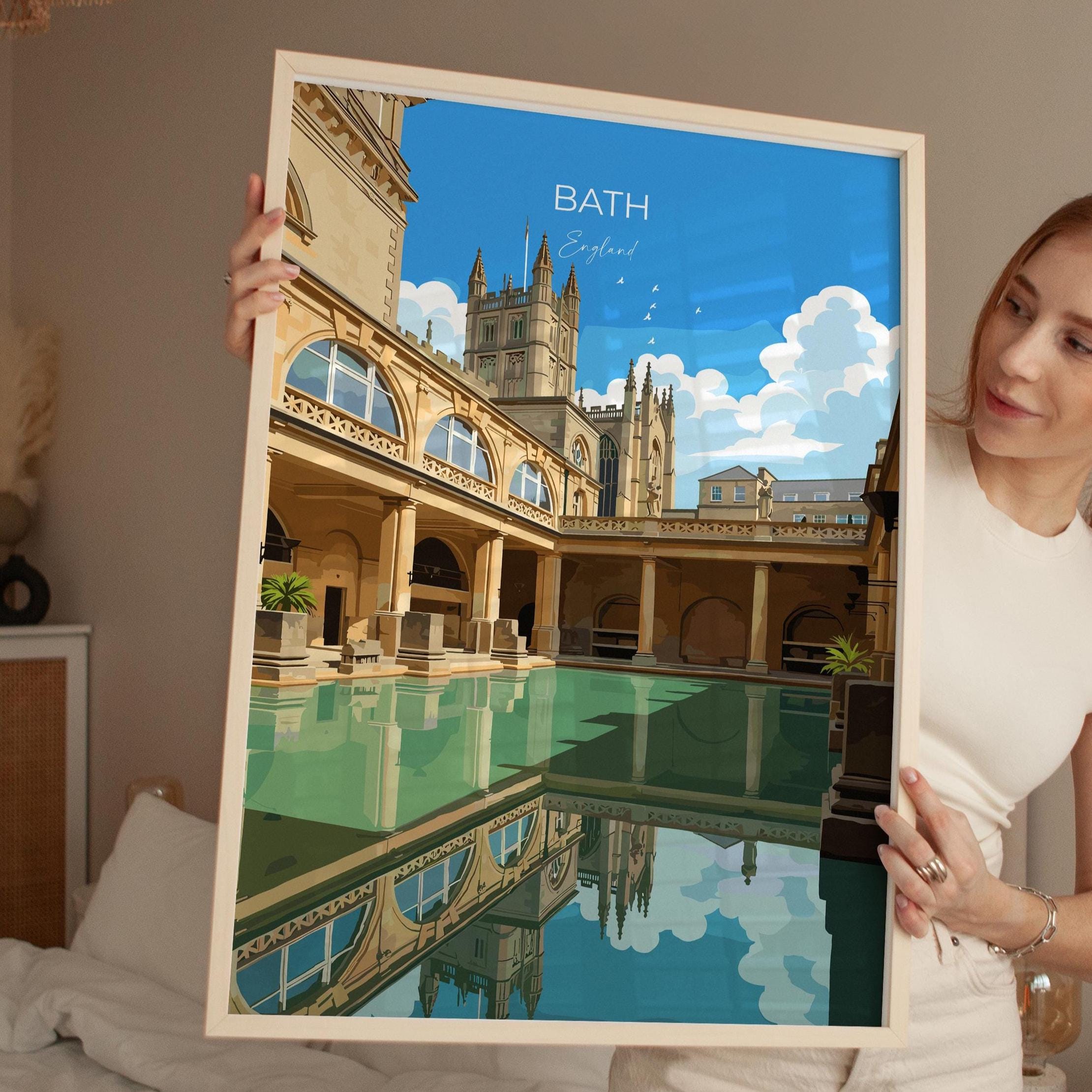 Bath Travel Print, Travel Poster of Bath, England, Cotswolds Art, English City Gift, Avon Wall Art Print NQ Media Designs