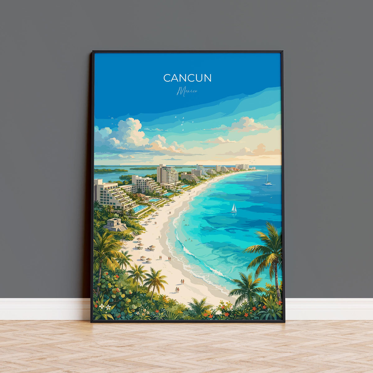Cancun Mexico Poster, Beach Wall Art, Caribbean Print, Mexico Travel Poster, Cancun Gift