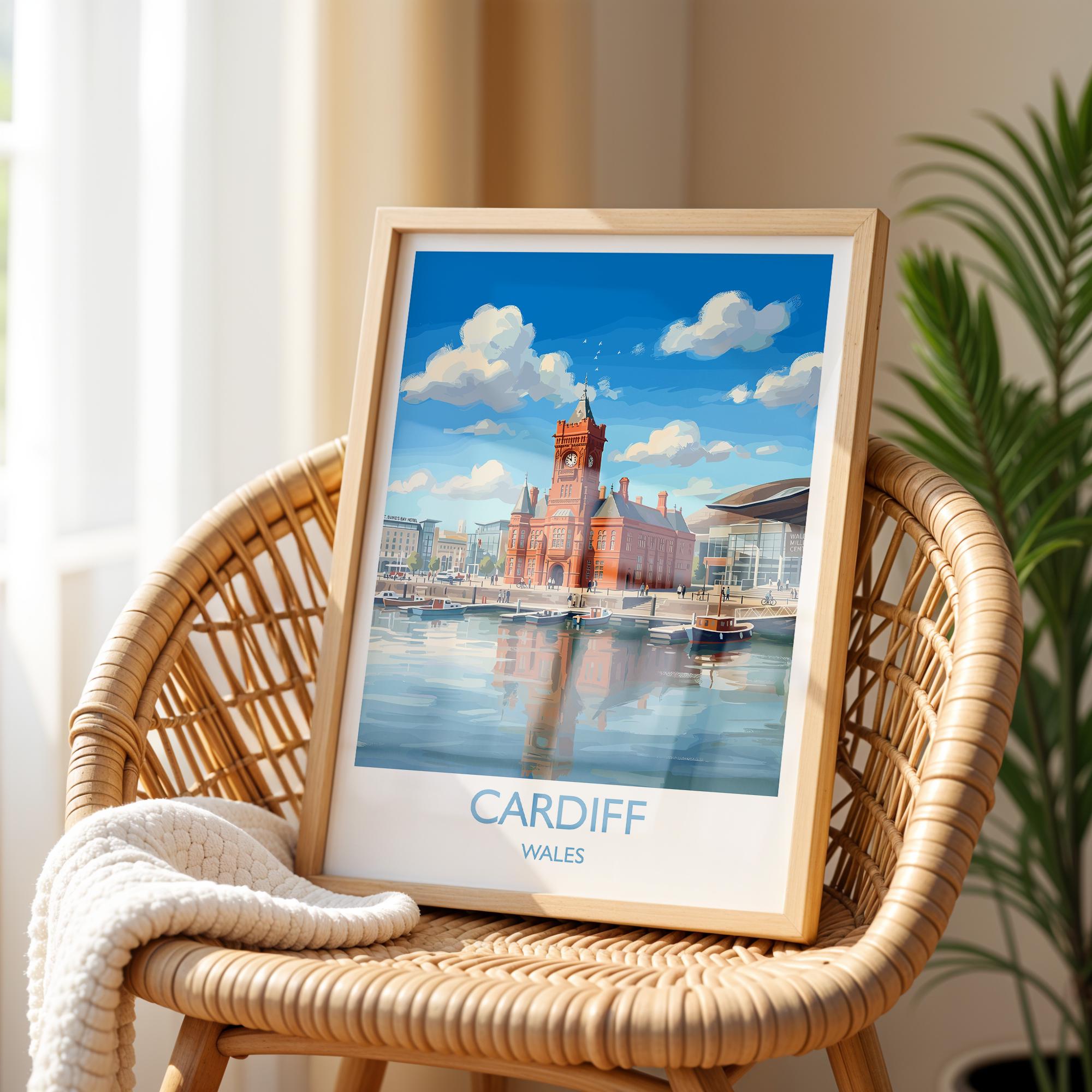 Cardiff Pierhead Building Travel Poster, Cardiff Bay Wall Art, Welsh Landmark Print, Historic Red Brick Architecture, UK City Decor