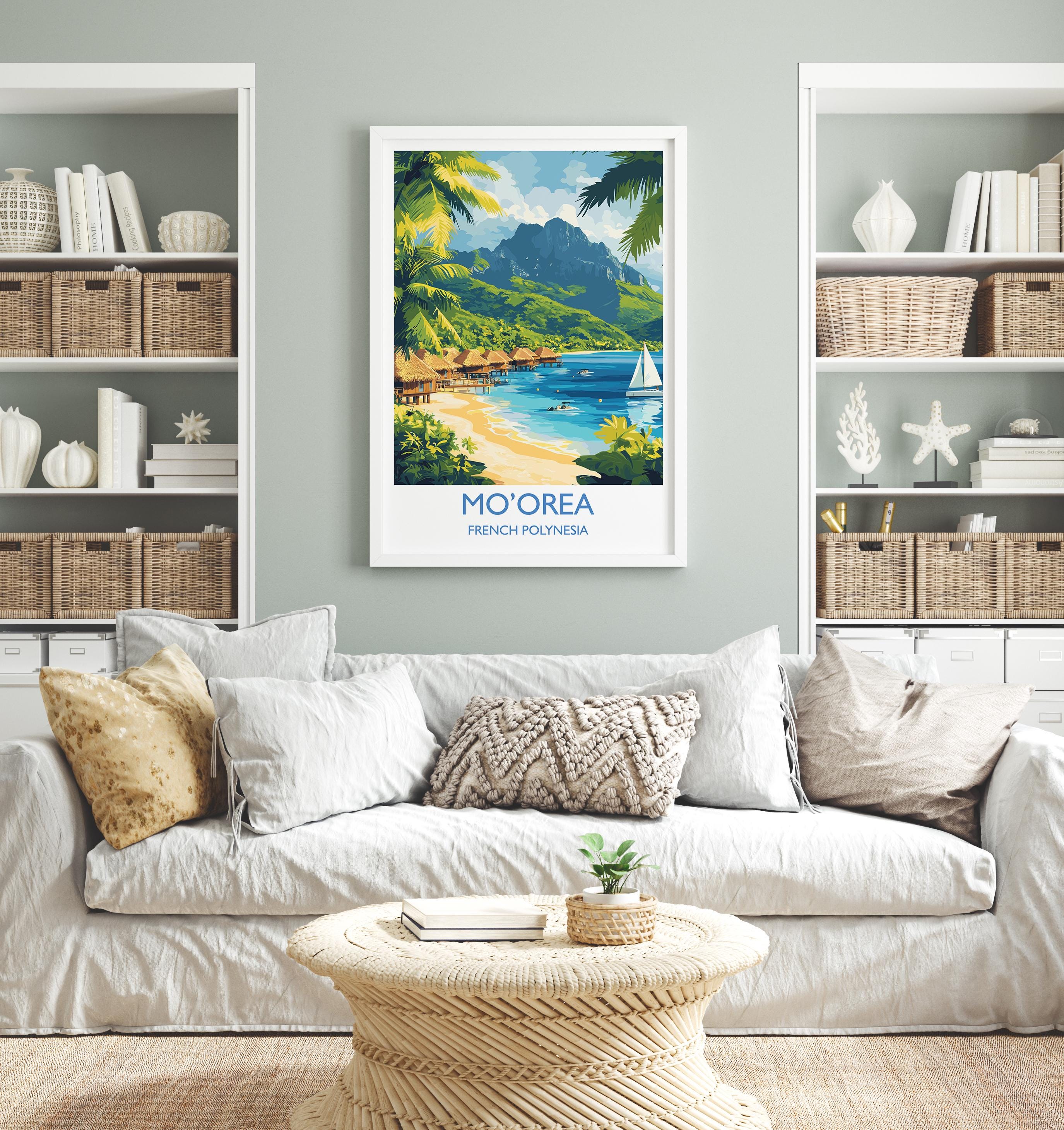 Mo'orea Travel Poster Wall Art, Travel Print of Mo'orea, French Polynesia, South Pacific Islands Art Lovers Gift NQ Media Designs
