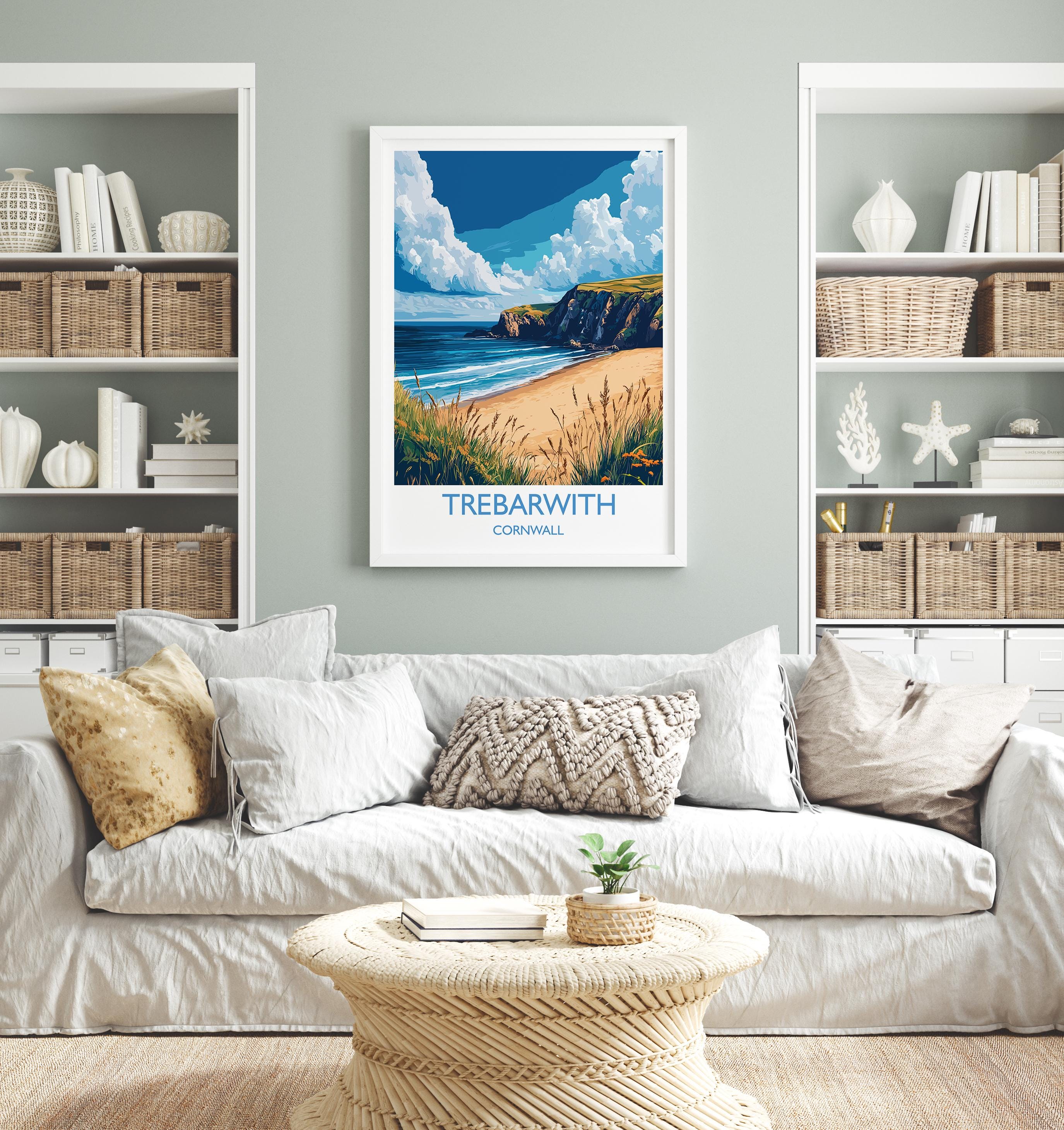 Trebarwith Travel Print, Travel Poster of Trebarwith, England, Cornwall Art, Trebarwith Art Lovers Gift, Wall Art Print NQ Media Designs