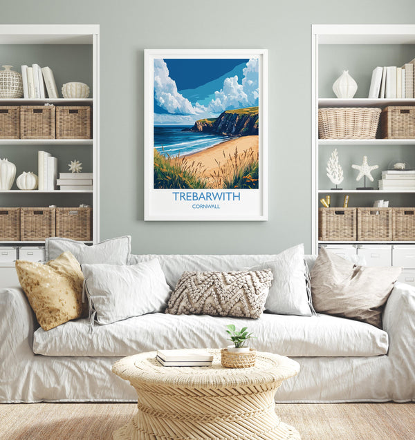 Trebarwith Travel Print, Travel Poster of Trebarwith, England, Cornwall Art, Trebarwith Art Lovers Gift, Wall Art Print