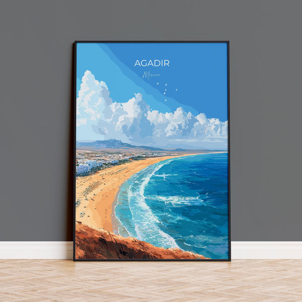 Agadir Travel Poster Wall Art, Travel Print of Agadir, Agadir Art Lovers Gift, Morocco Wall Art