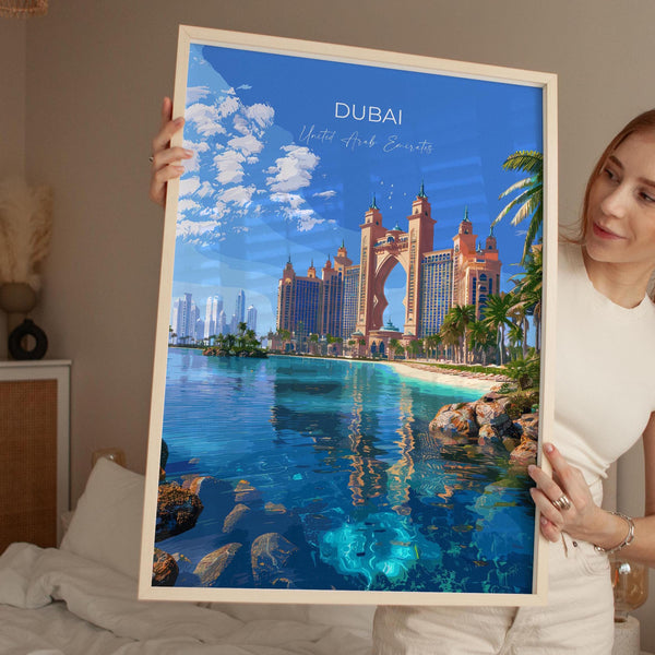 Dubai Travel Poster, Travel Print of Dubai, Palm Jumeirah Dubai Art lovers Gift, UAE Wall Art Gift