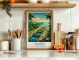 Panama Travel Print, Panama Canal Wall Art with Border, Panama City Skyline Poster, Central America Print, Panama Gift Print