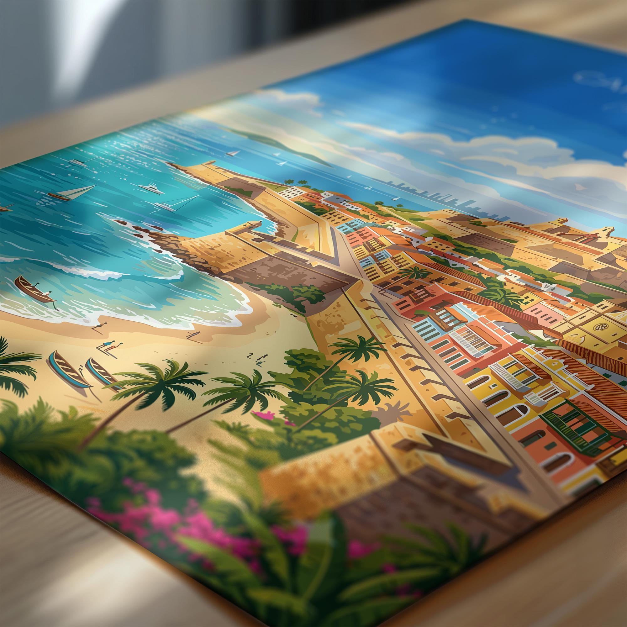 Cartagena Colombia Travel Print, Colourful Old Town Street Art, Cartagena Street Scene Poster, Caribbean Travel Wall Art, Vintage Style