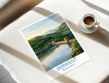 Derwent Reservoir Dam Travel Poster, Peak District Wall Art, Ladybower Dam Print, Derbyshire Landscape Illustration, UK Nature Decor NQ Media Designs