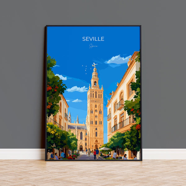 Seville Travel Poster, Travel Print of Seville, Spain Poster, Seville Wall Art Lovers Gift, Spain Art Gift