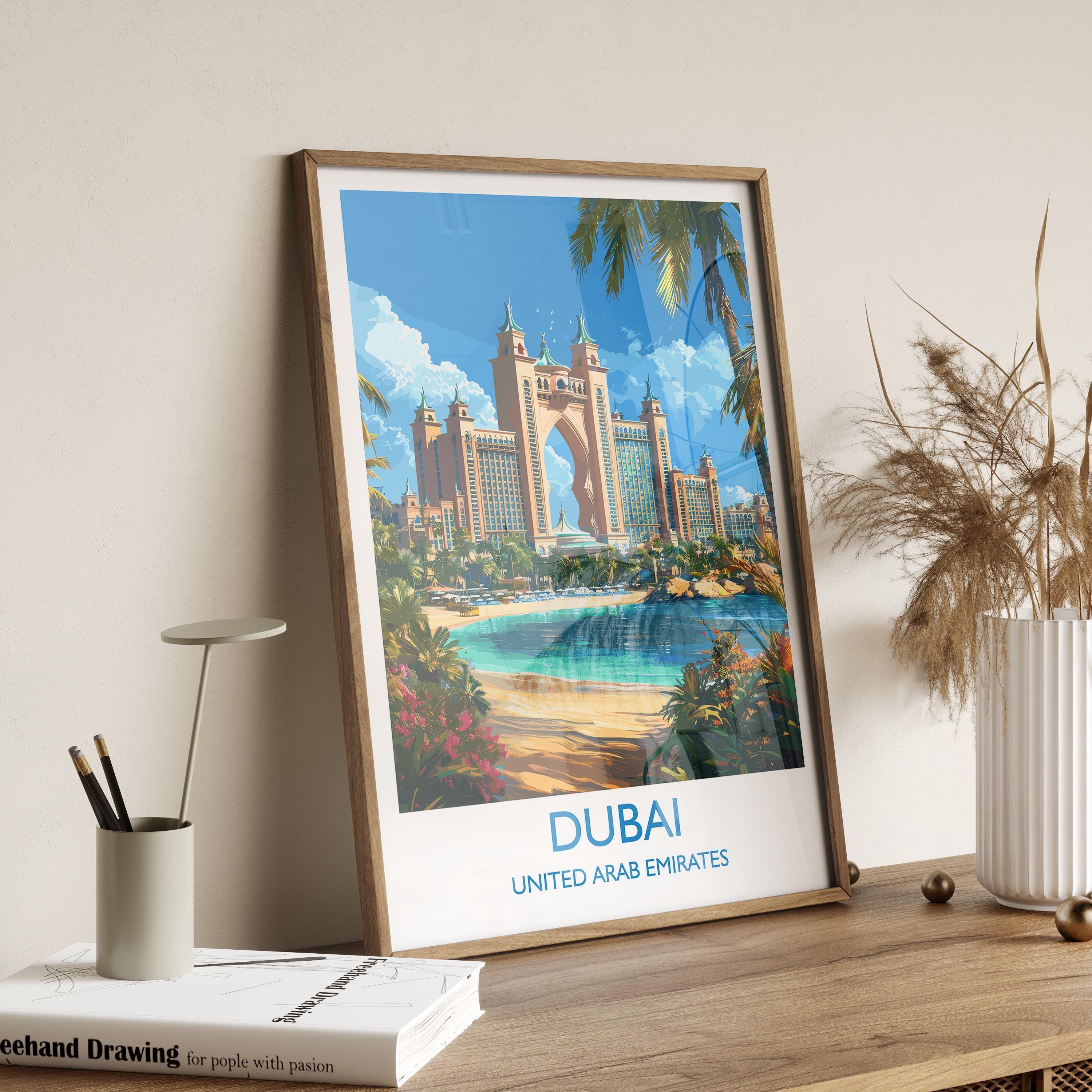 Dubai Travel Print, Travel Poster of Dubai, Palm Jumeirah Dubai Art lovers Gift, UAE Wall Art Gift NQ Media Designs