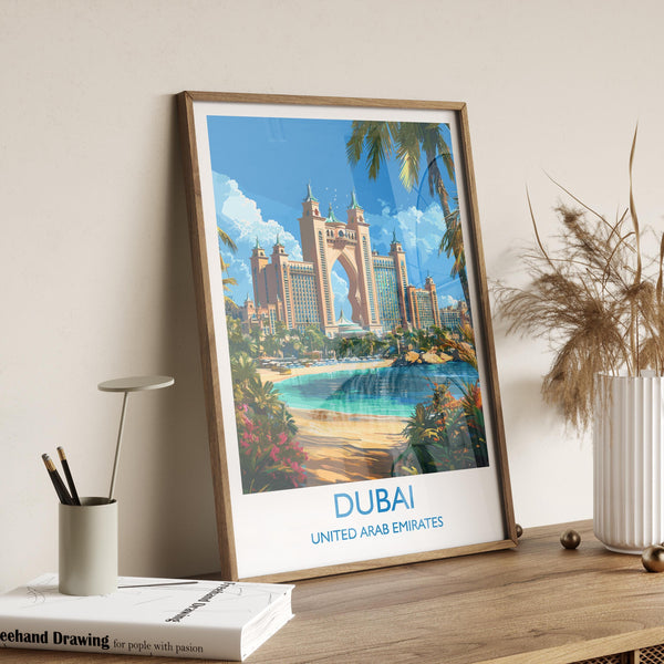 Dubai Travel Print, Travel Poster of Dubai, Palm Jumeirah Dubai Art lovers Gift, UAE Wall Art Gift
