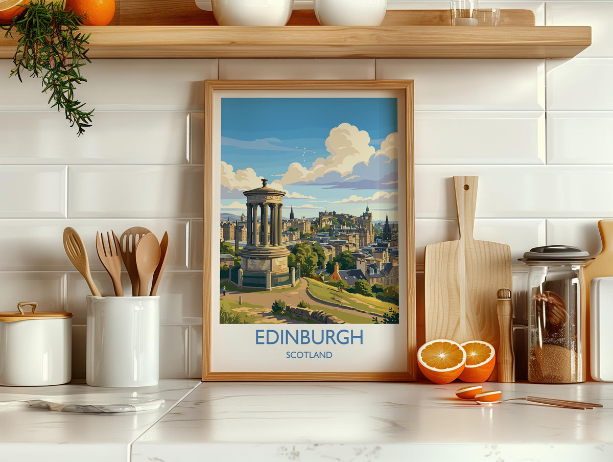 Calton Hill Edinburgh Print, Edinburgh Skyline Wall Art with Border, Scotland Travel Print, National Monument Poster, Edinburgh Gift