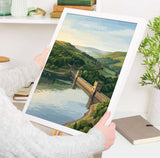 Derwent Reservoir Dam Travel Print, Peak District Wall Art, Ladybower Dam Poster, Derbyshire Landscape Illustration, UK Nature Decor NQ Media Designs