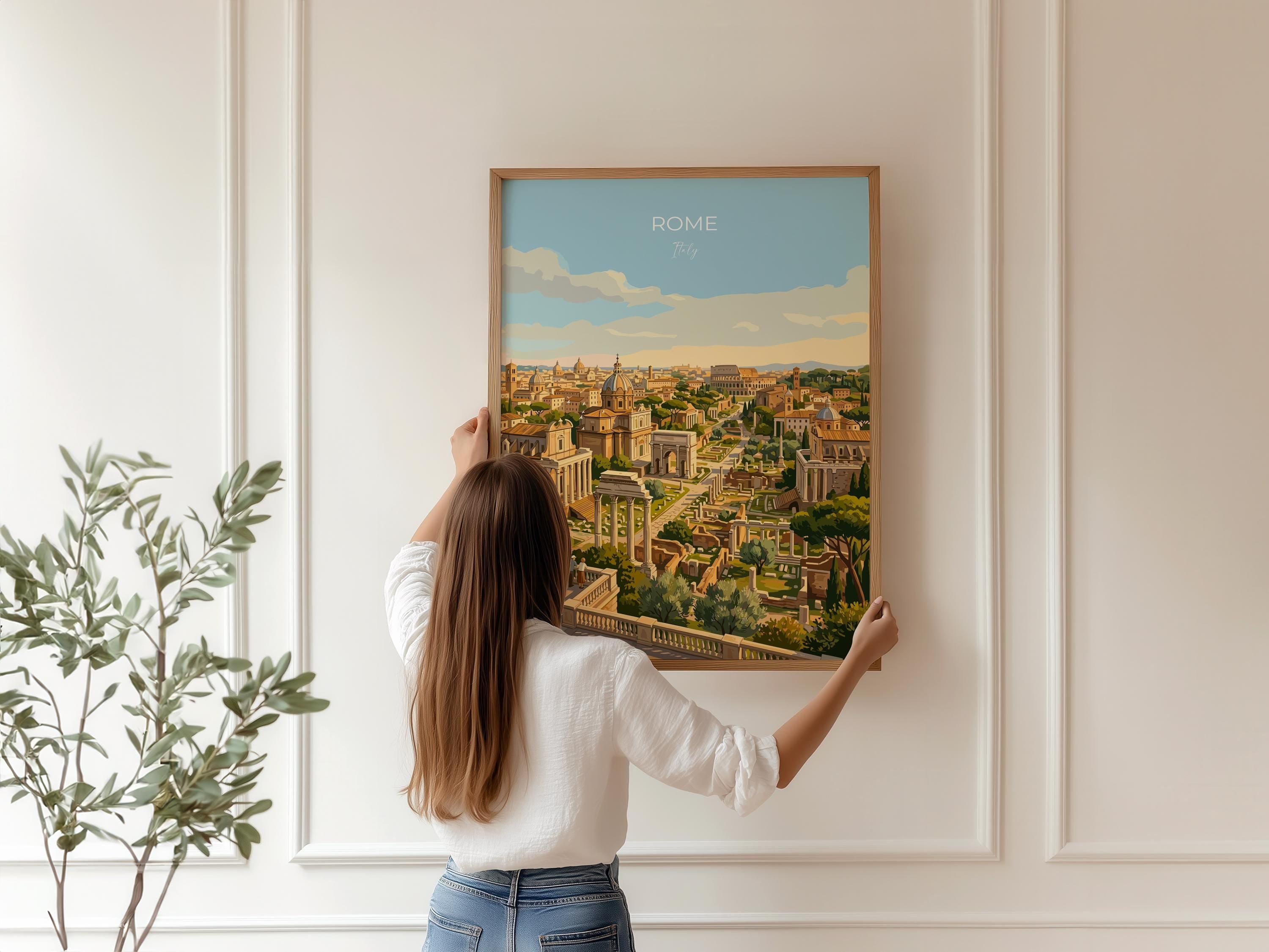 Rome Forum Travel Poster, Roman Forum Ruins Wall Art, Ancient Rome Landscape Print, Historic Architecture Illustration, Italy Decor