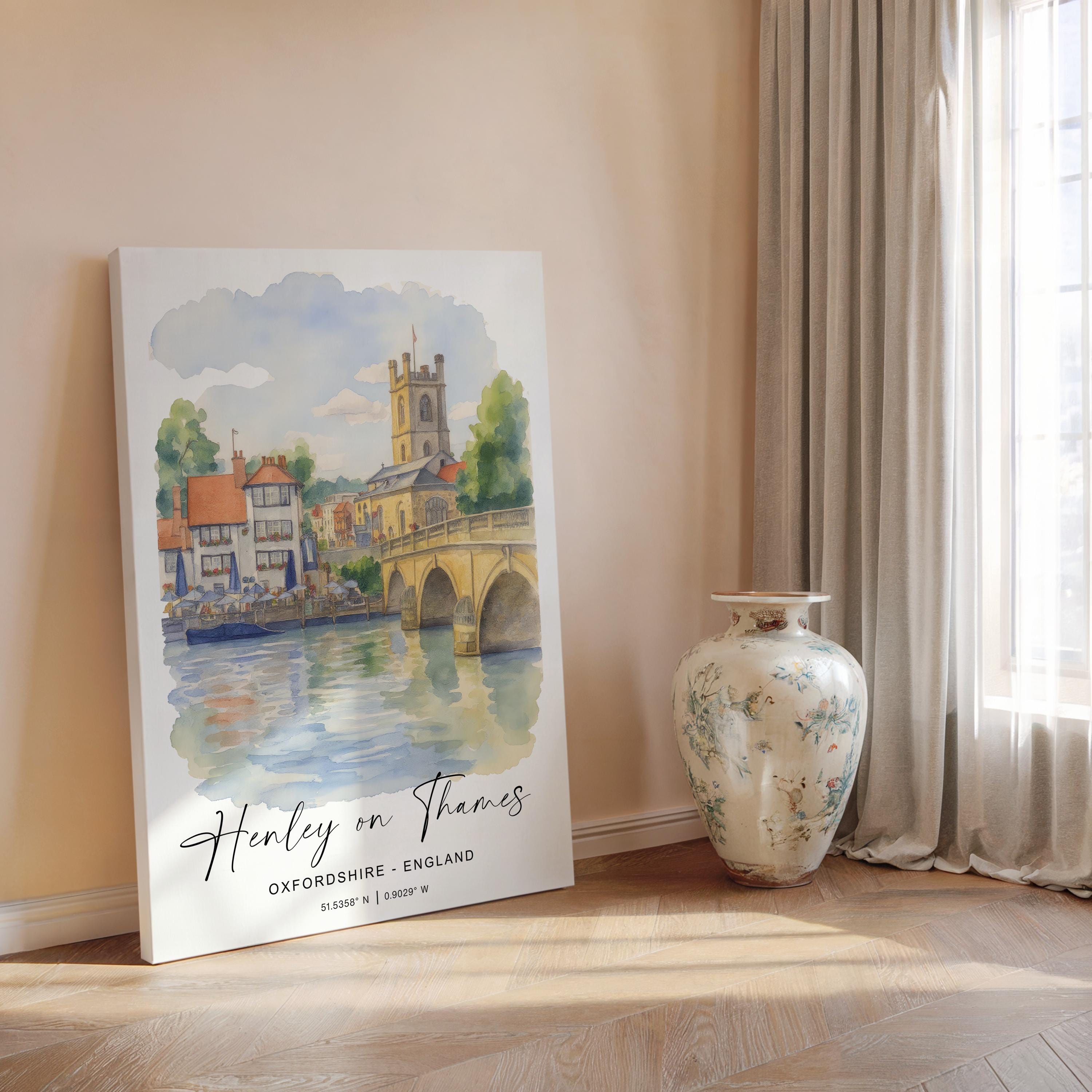 Henley on Thames Poster, Travel Print of Henley,Henley on Thames Watercolour Art Lovers Gift,Oxfordshire, English Countryside Wall Art NQ Media Designs