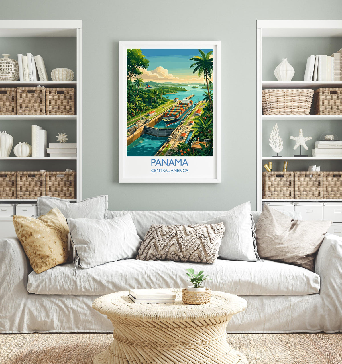 Panama Travel Print, Panama Canal Wall Art with Border, Panama City Skyline Poster, Central America Print, Panama Gift Print