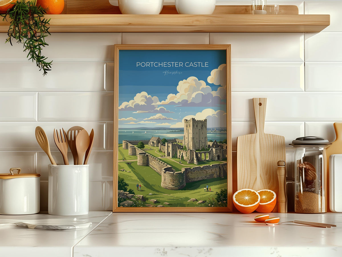 Portchester Castle Poster, Hampshire Wall Art, Norman Castle Print, England Travel Poster, Portchester Gift