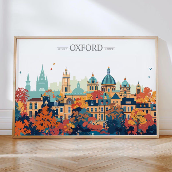 Oxford Travel Poster Skyline Wall Art Landscape, Travel Print of Oxford, Oxford Art Lovers Gift, England Horizontal Art Gift