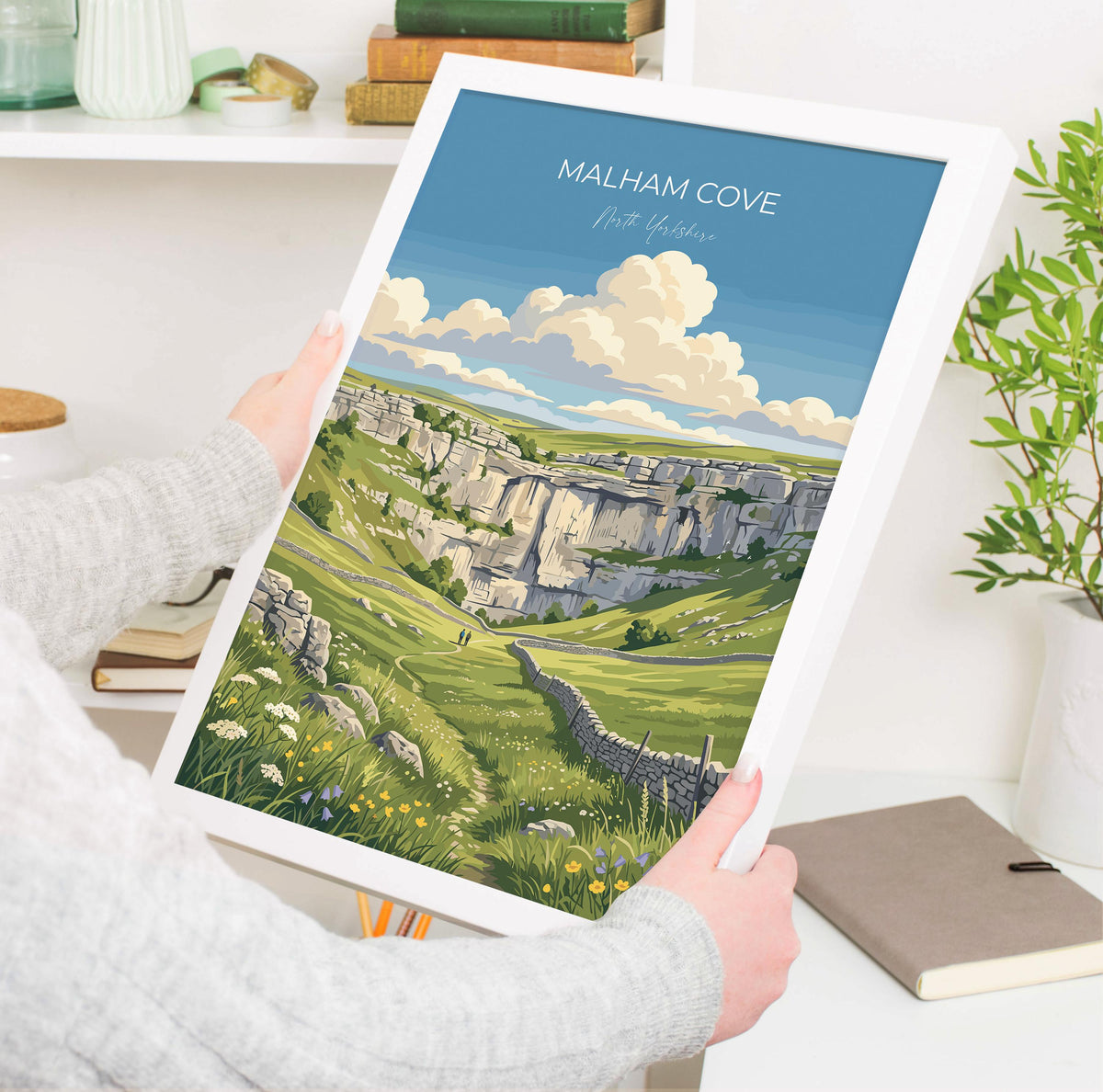 Malham Cove Poster, Yorkshire Dales Wall Art, North Yorkshire Print, England Travel Poster, Malham Gift