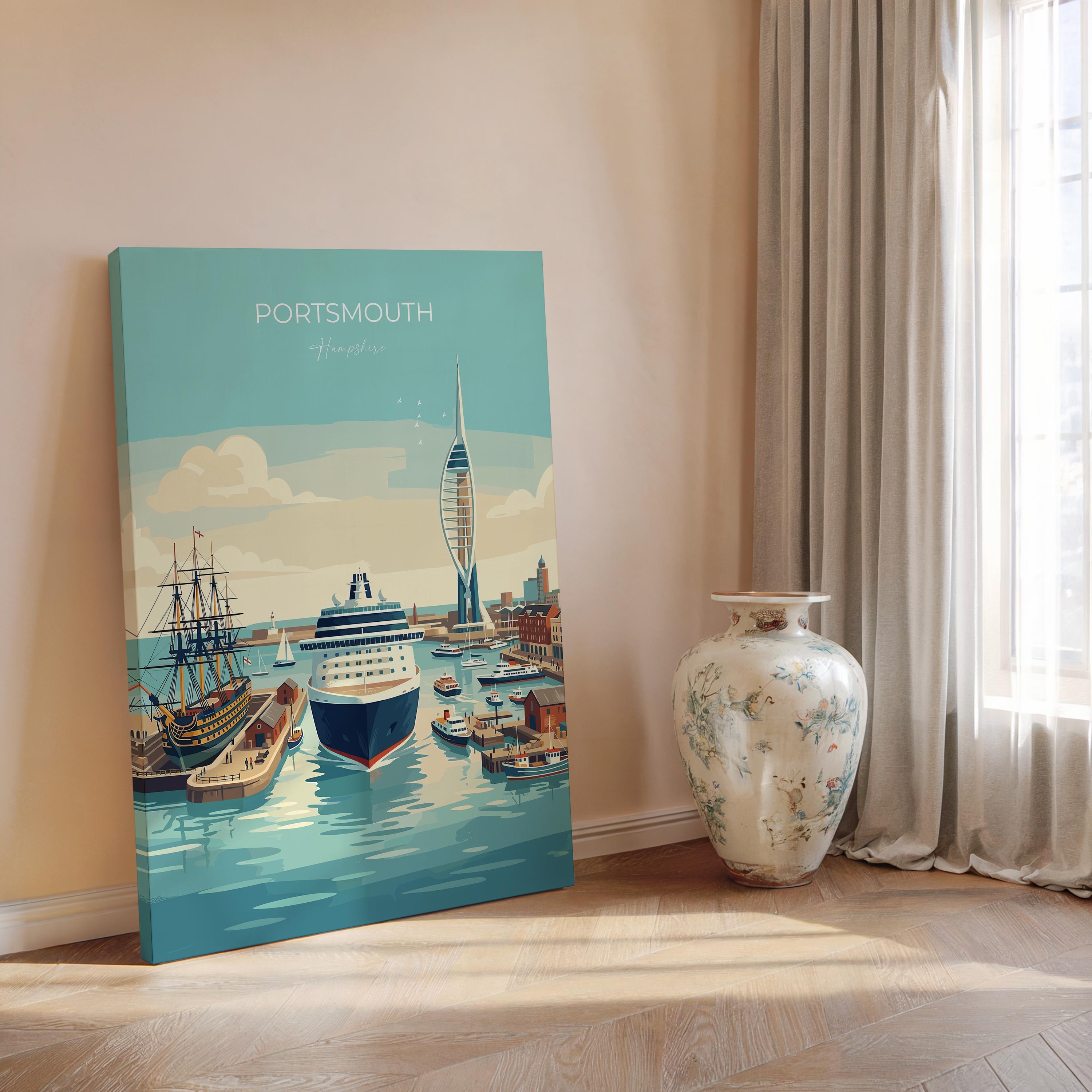Portsmouth Travel Print Poster, Southsea & Spinnaker Tower Wall Art, Hampshire Coastal City Illustration, UK Travel Decor, Seaside Gift NQ Media Designs