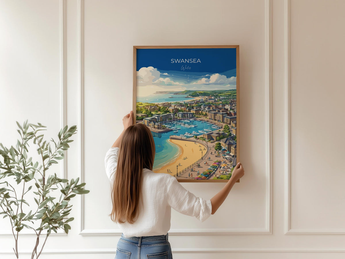 Swansea Poster, Mumbles Wall Art, Welsh Coast Print, Wales Travel Poster, Swansea Gift