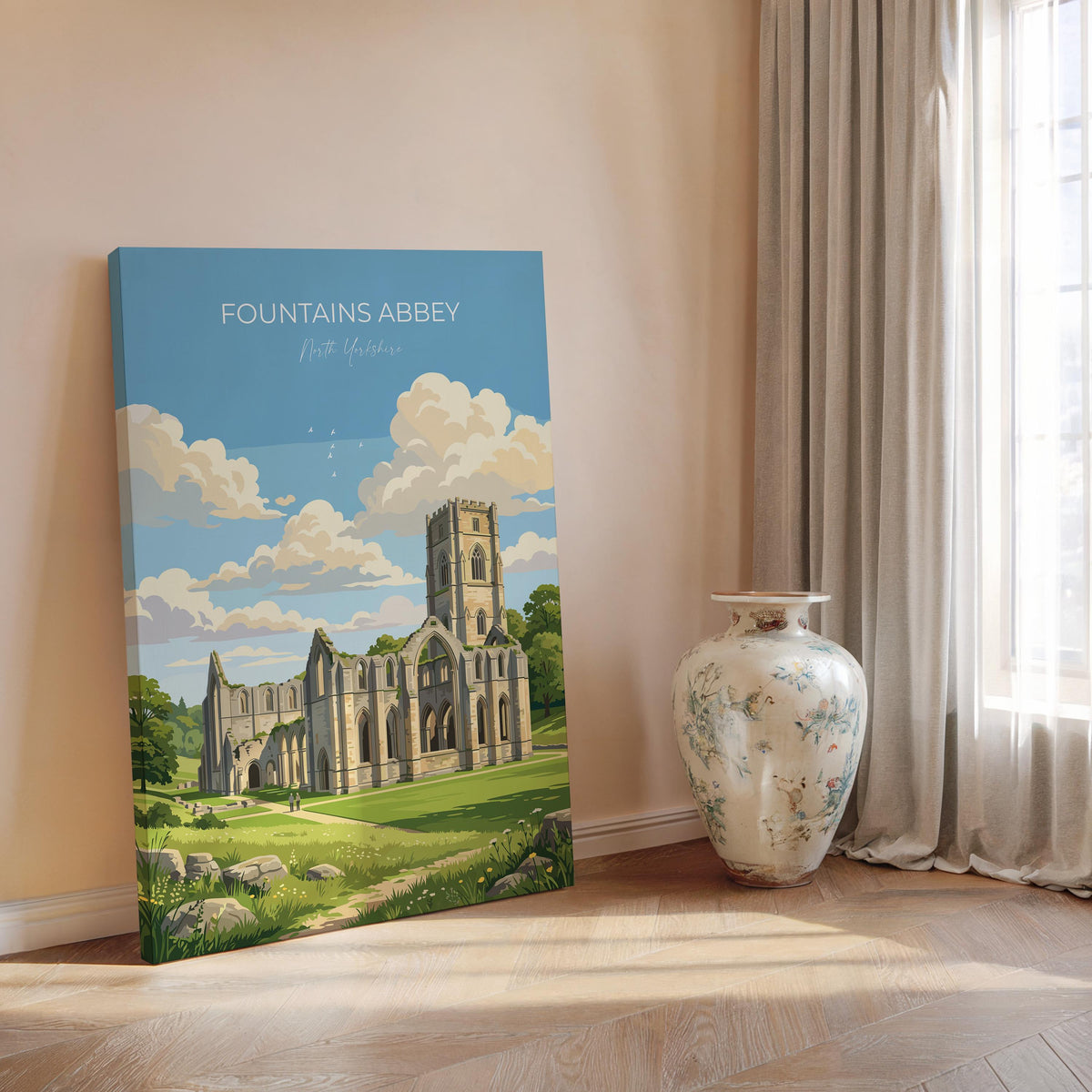 Fountains Abbey Poster, Yorkshire Wall Art, Ripon Abbey Ruins Print, England Travel Poster, Fountains Abbey Gift