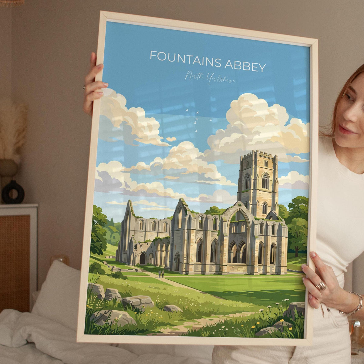 Fountains Abbey Poster, Yorkshire Wall Art, Ripon Abbey Ruins Print, England Travel Poster, Fountains Abbey Gift
