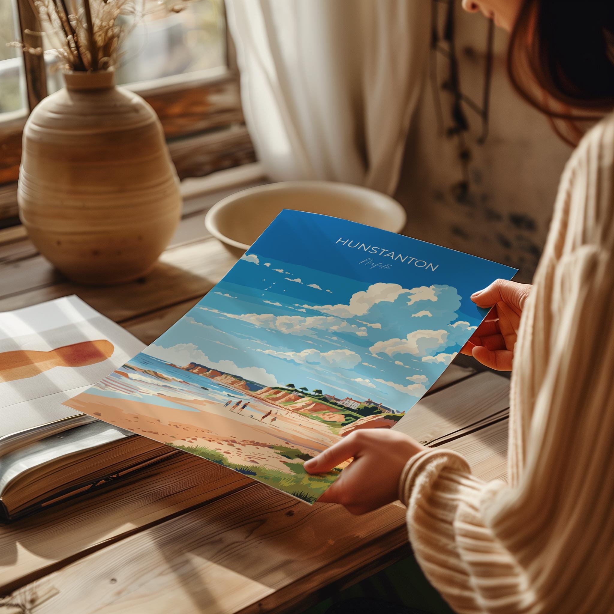 Hunstanton Beach Travel Poster, Travel Print of Hunstanton Beach, Norfolk, England, Norfolk Art, Norfolk Gift, Wall Art Print NQ Media Designs
