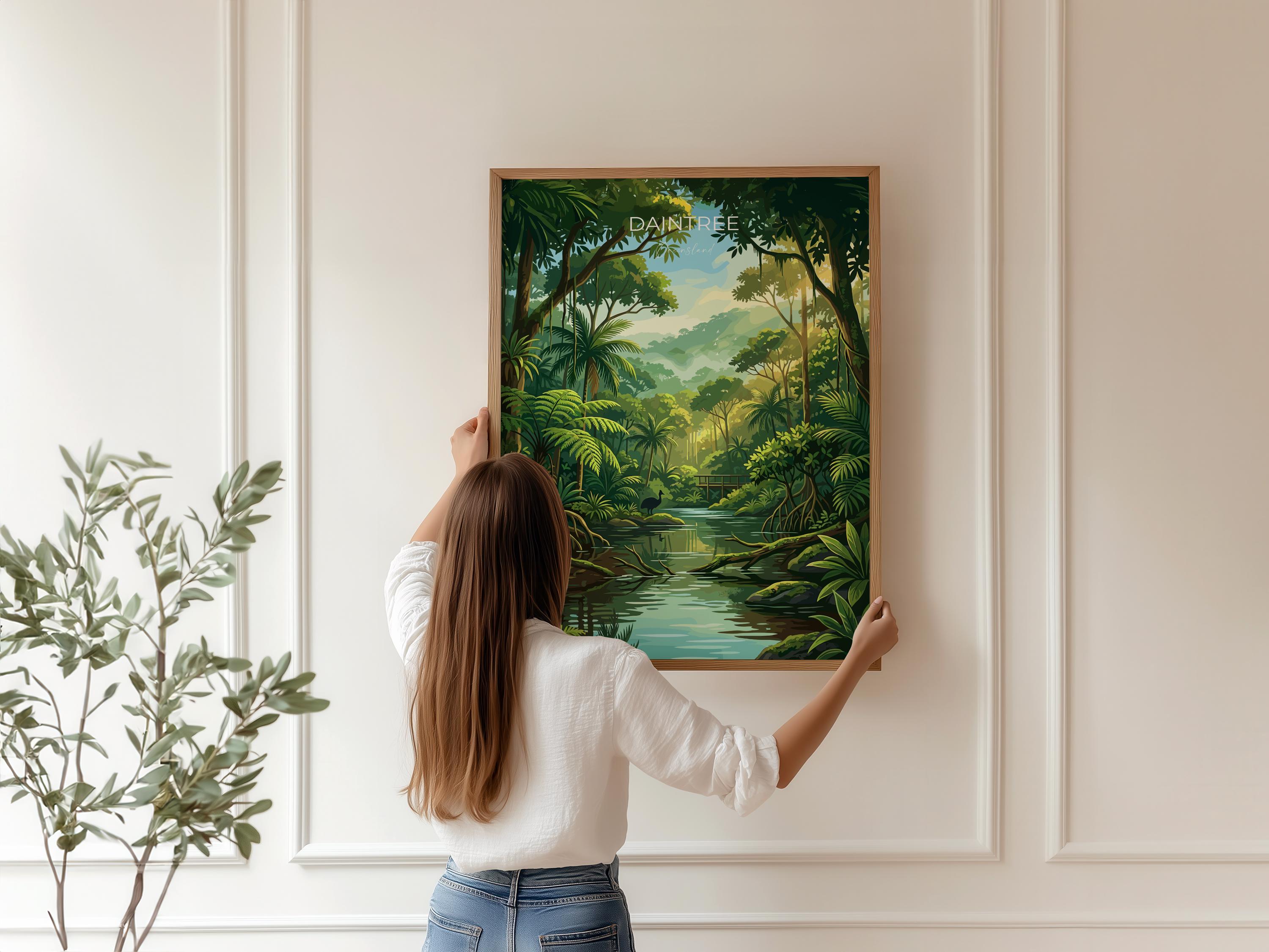 Daintree Rainforest Australia Travel Print, Tropical Rainforest Wall Art, Queensland Nature Poster, Forest Illustration, Australia Decor