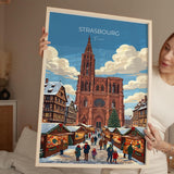 Strasbourg Christmas Market Poster, Alsace Winter Wall Art, Petite France Print, France Festive Travel Poster, Strasbourg Gift