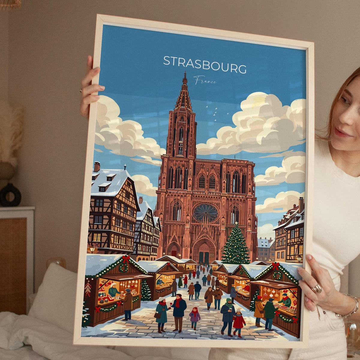 Strasbourg Christmas Market Poster, Alsace Winter Wall Art, Petite France Print, France Festive Travel Poster, Strasbourg Gift