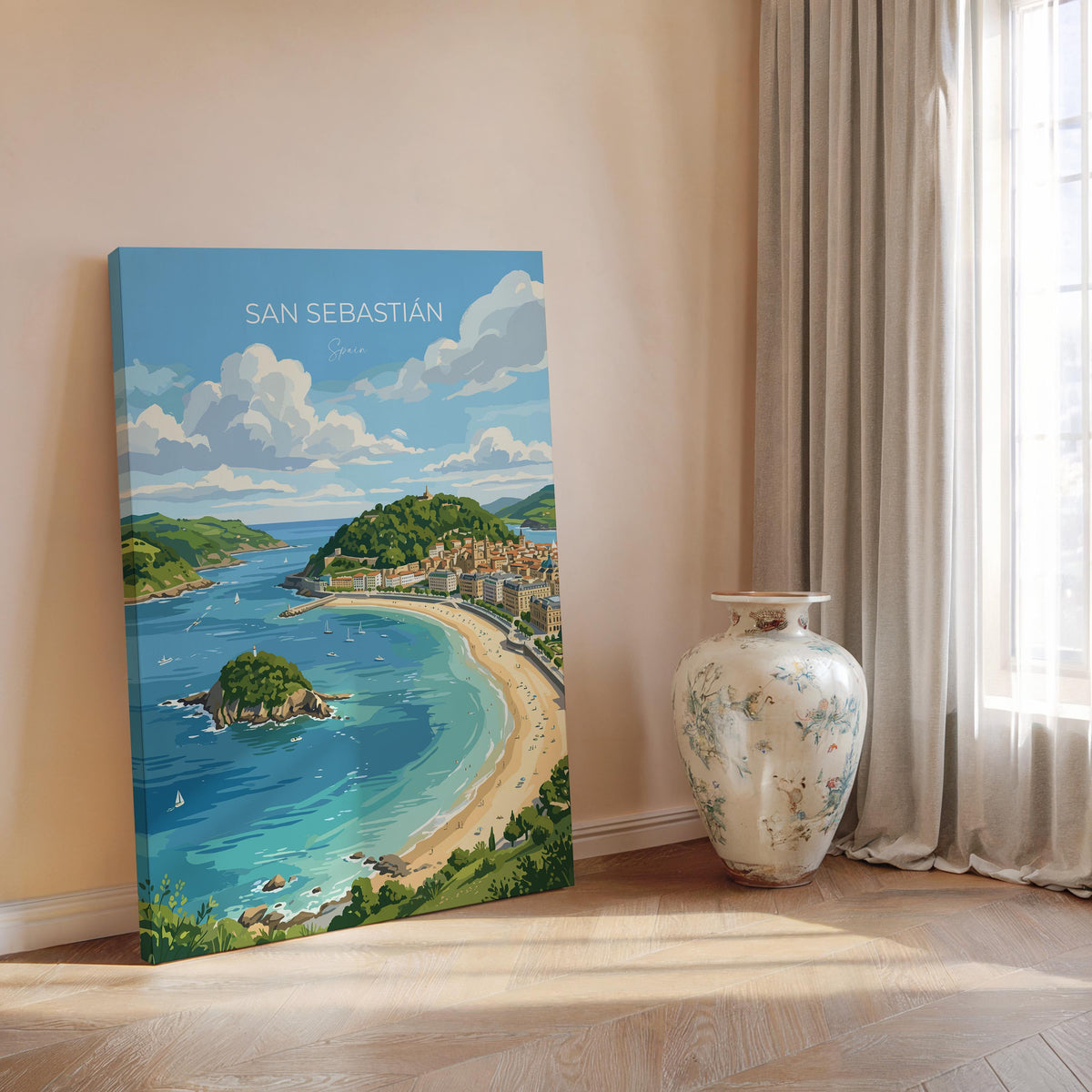 San Sebastian Poster, La Concha Wall Art, Basque Coast Print, Spain Travel Poster, San Sebastian Gift