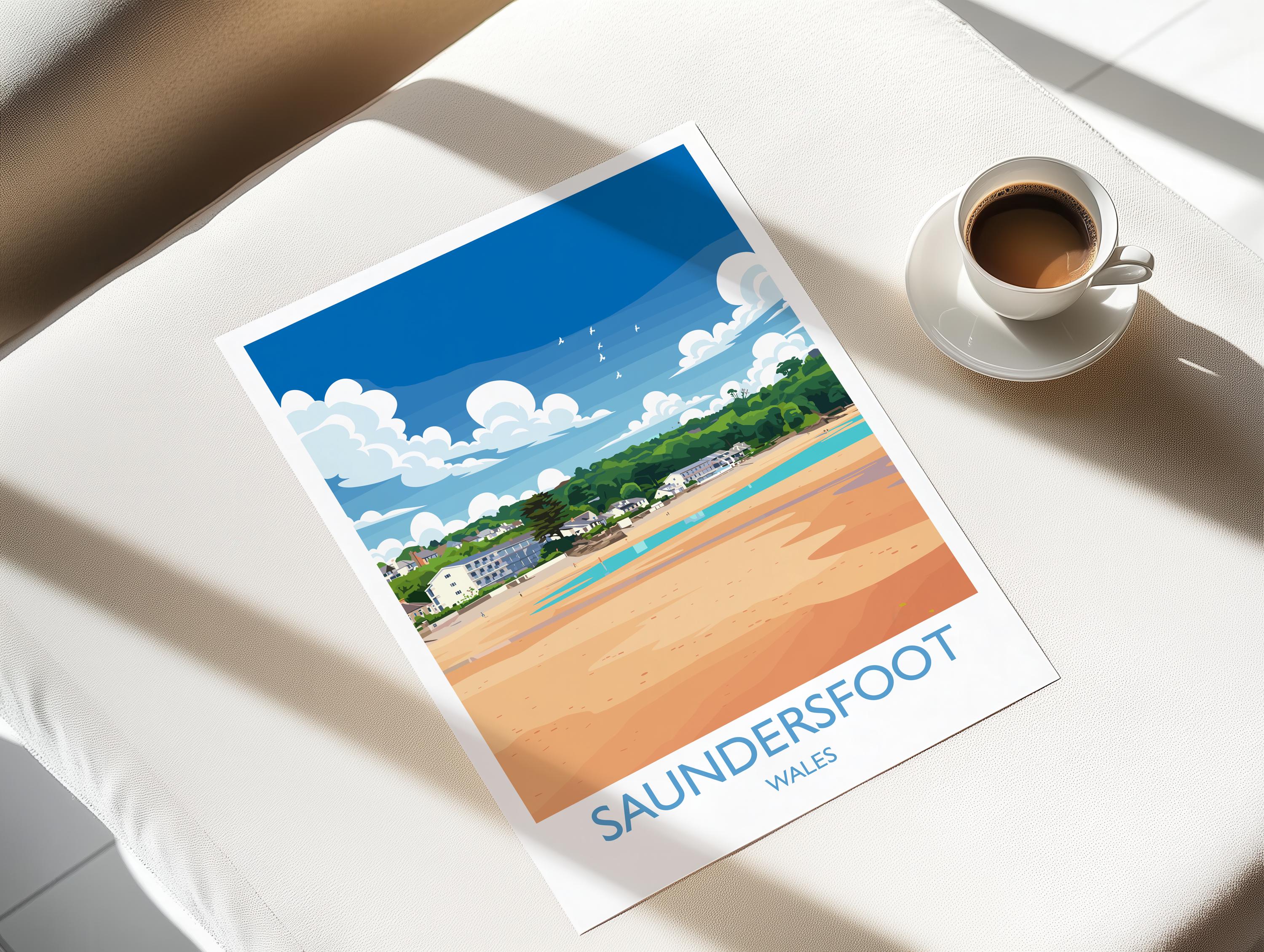 Saundersfoot Travel Poster – Pembrokeshire Coast Art | Welsh Wall Art Print NQ Media Designs