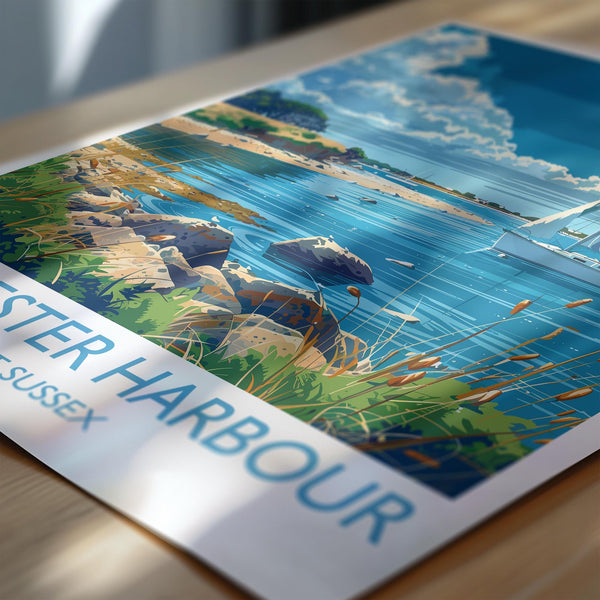 Chichester Harbour Travel Poster Wall Art, West Sussex Travel Print, English Countryside Art Gift, Wall Art Print