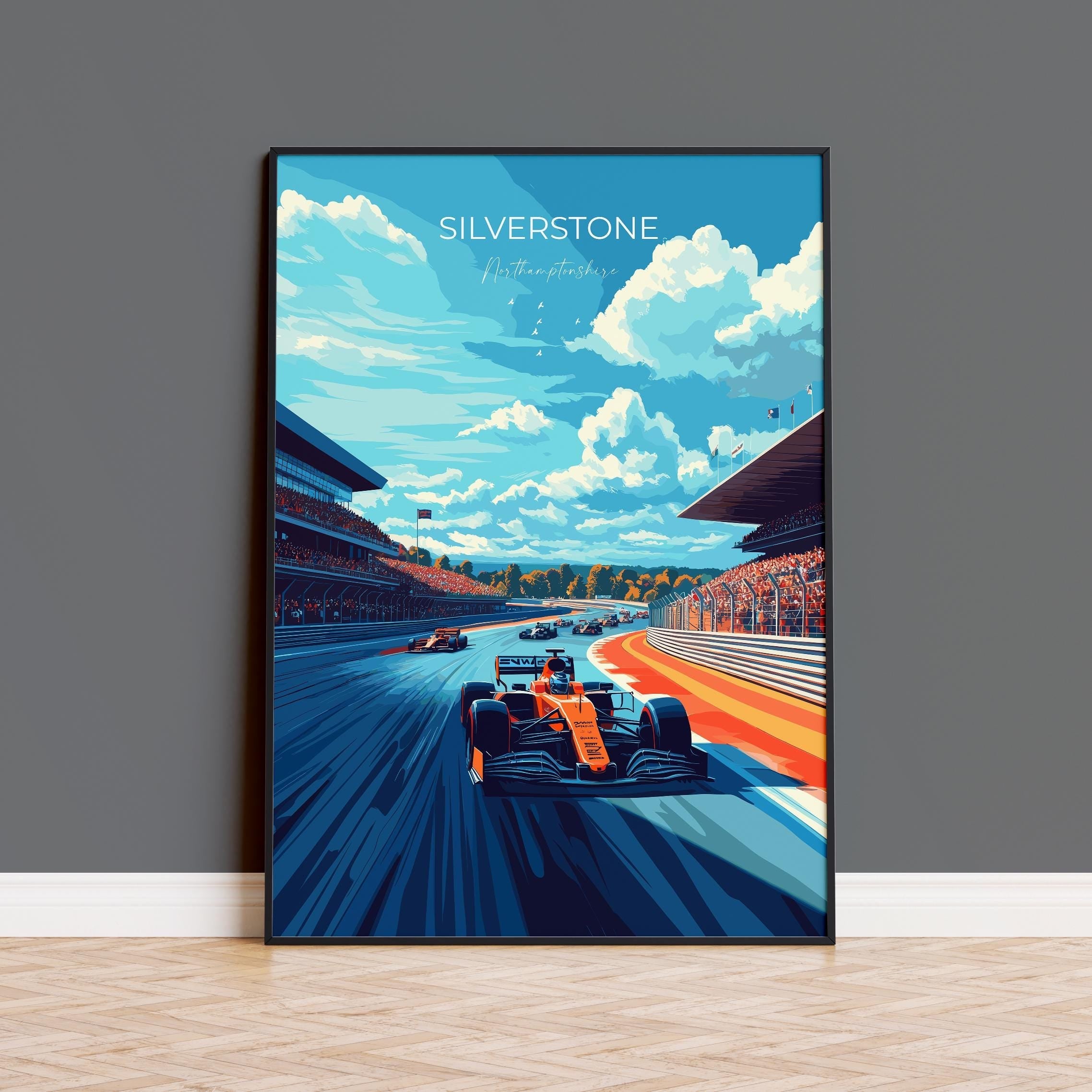 Silverstone Travel Print Wall Art, Travel Poster of Silverstone, Motorsport Art Lovers Gift, Northamptonshire, English Countryside NQ Media Designs