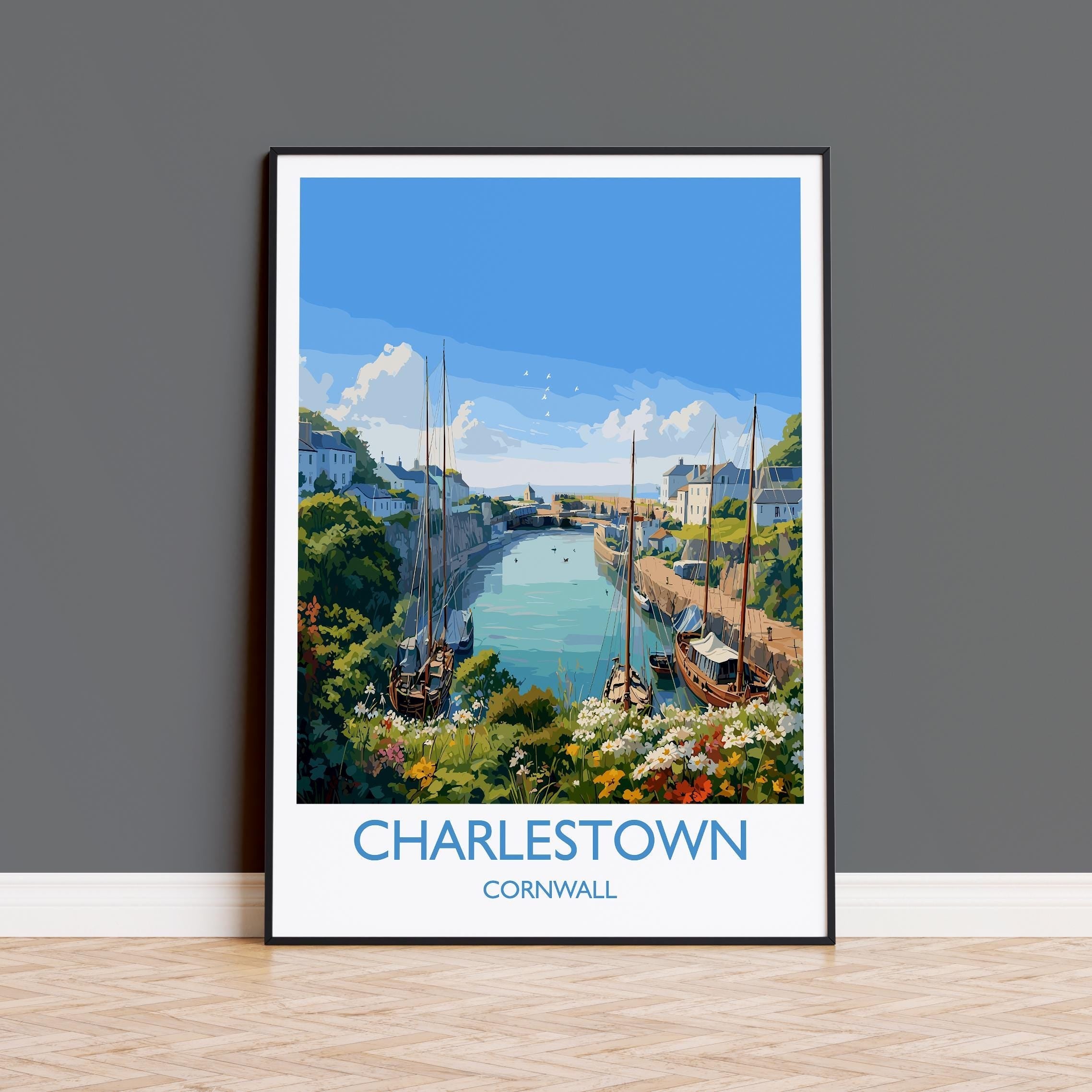 Charlestown Travel Print, Travel Poster of Charlestown, England, Cornwall Art, Charlestown Art Lovers Gift, Wall Art Print NQ Media Designs
