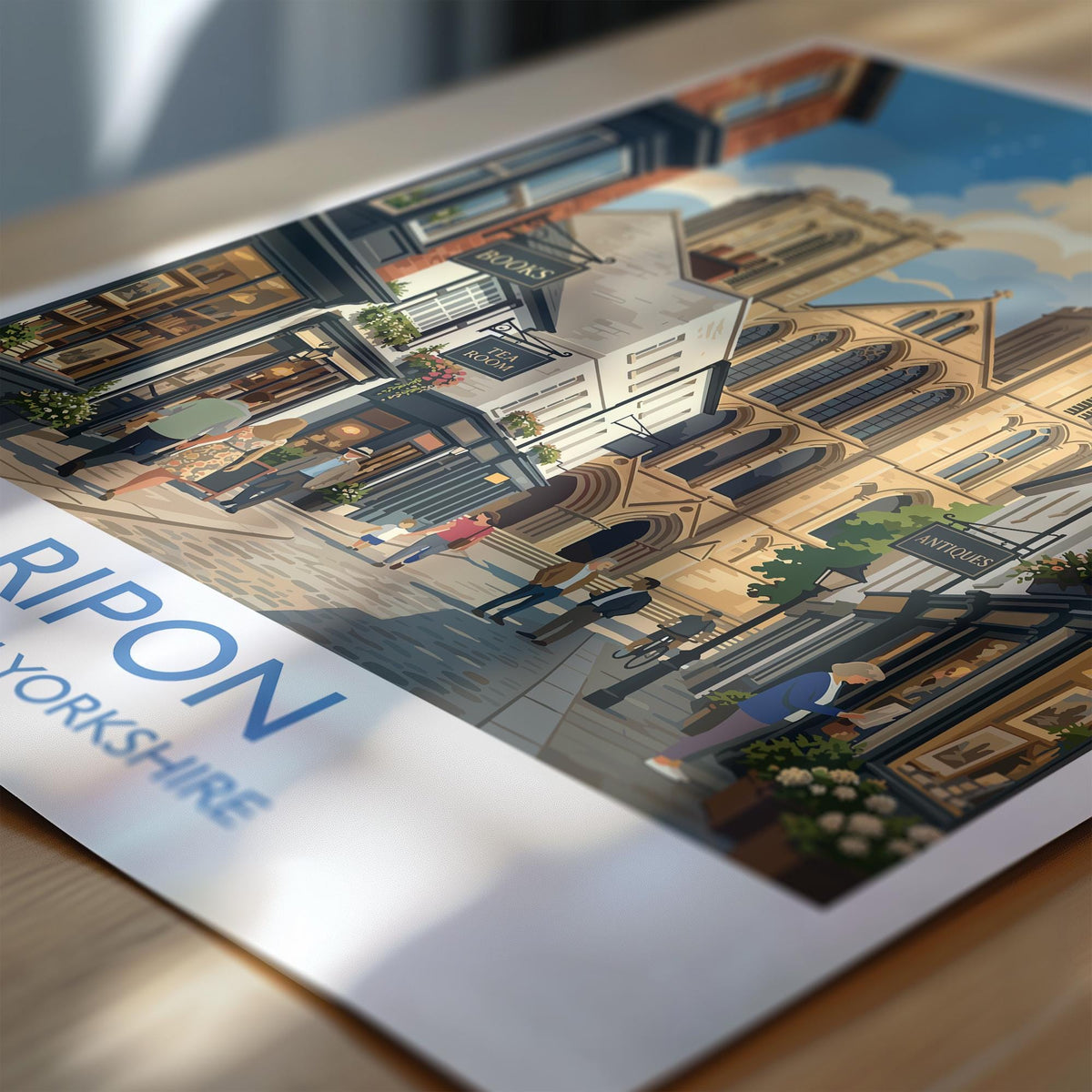 Ripon Cathedral Print, Yorkshire Wall Art with Border, Ripon Street Scene Poster, England Travel Print, Ripon Gift Print