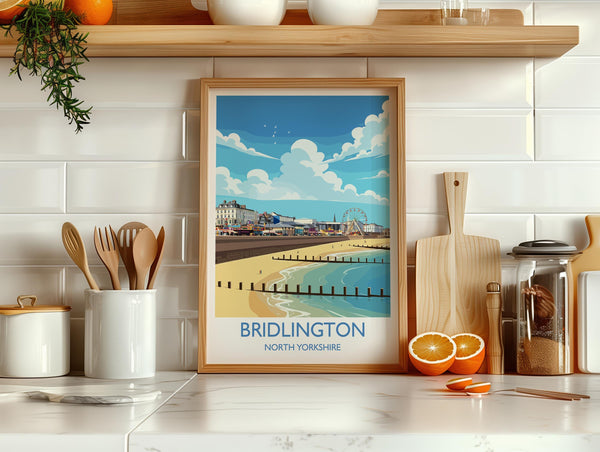 Bridlington Travel Print, Travel Poster of Bridlington, Yorkshire Gift, England, North Yorkshire Art, Bridlington Gift, Wall Art Print